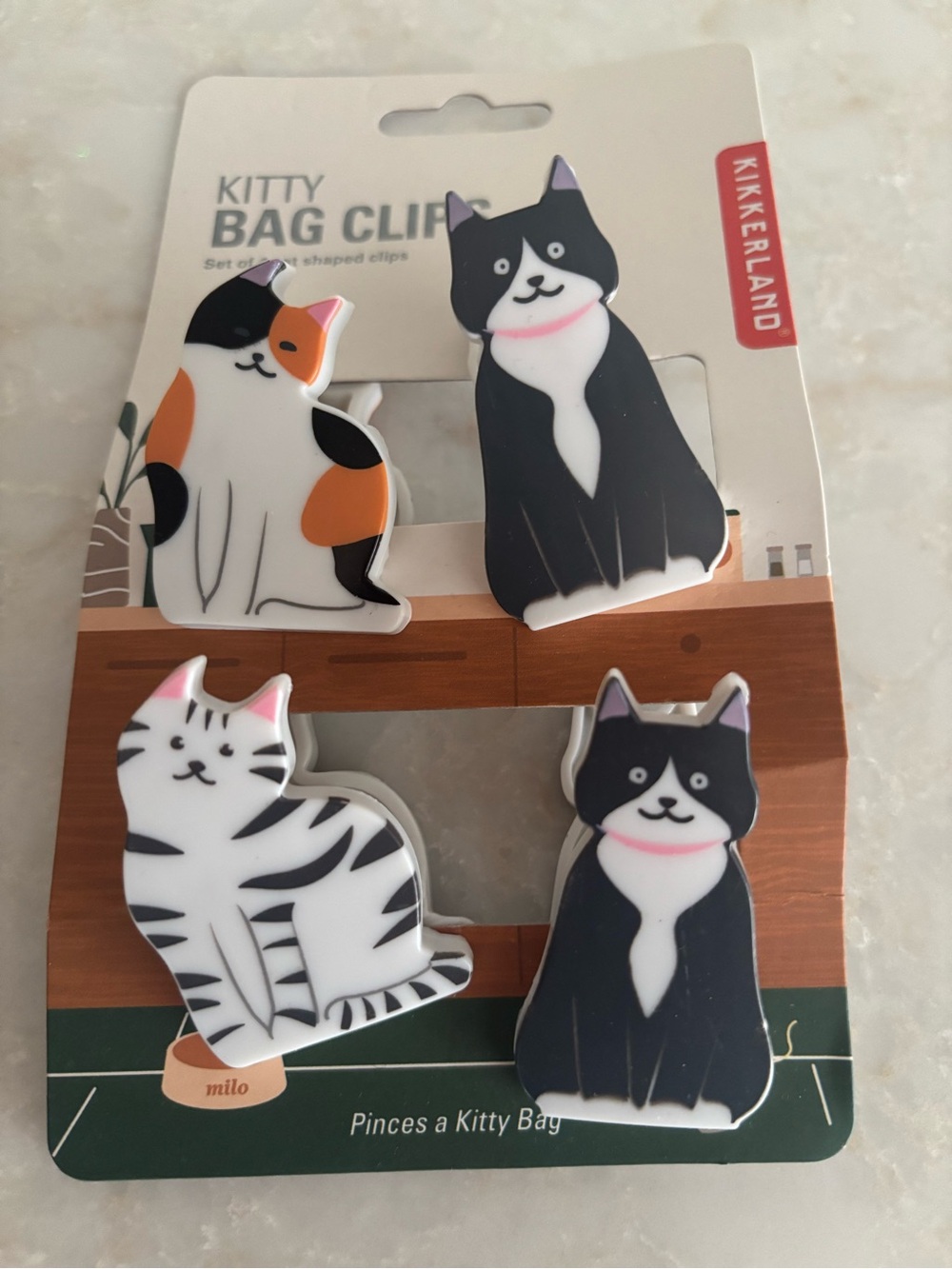 NWT Kikkerland Kitty Bag Clips - Cat Design, Black/White/Calico - Picture 4 of 4